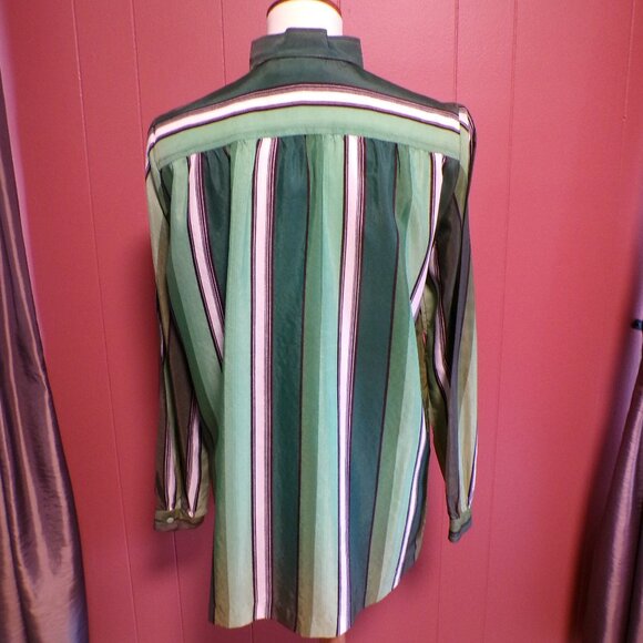 WILROY TRAVELLER Women's Retro 1970/1980 Style Satin Green & White Striped Shirt - Picture 3 of 8